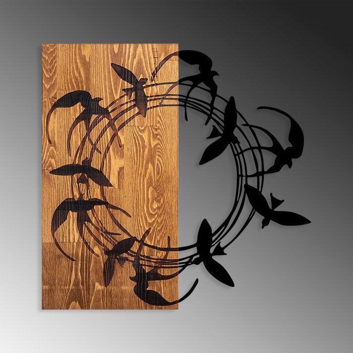 Wallity Spiral Birds 1 Escultura de pared de madera y metal Nogal y Negro